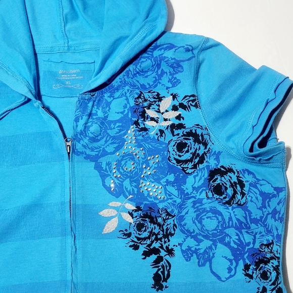 Dressbarn Blue Floral / Striped & Silver Embellished Sweatshirt (XL) - Picture 3 of 8
